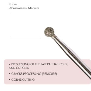 Dimanta frēzes uzgalis ,Ball Shaped Diamond Coated Rotary File, 3 mm, vidējais abrazīvs