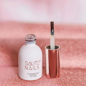 Tops Saute Nails Glimmer Top No Wipe 8ml, tops ar zelta spīdumiem bez lipīga slāņa