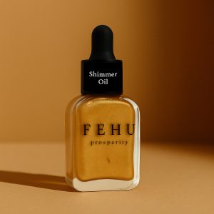 Shimmer Oil FEHU 12 ml, mitrinoša eļļa rokām, ādai un kutikulai ar zelta spīdumu