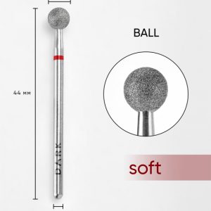 Dimanta frēzes uzgalis, Ball 5 mm red DARK by Rior, smalks abrazīvs, sarkans