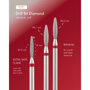 DIVINITY Dimanta frēzes uzgalis Diamond flame bit extra safe red 2.1 mm