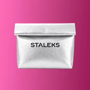 STALEKS Cosmetic bag silver eco-leather, size L, kosmētikas soma