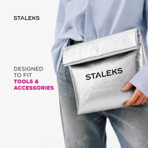 STALEKS Cosmetic bag silver eco-leather, size L, kosmētikas soma
